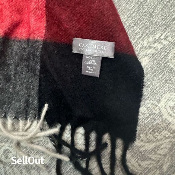 Charter Club Unisex Multicolor Plaid Cashmere Scarf with Tassel Fringe - Picture 2 of 7